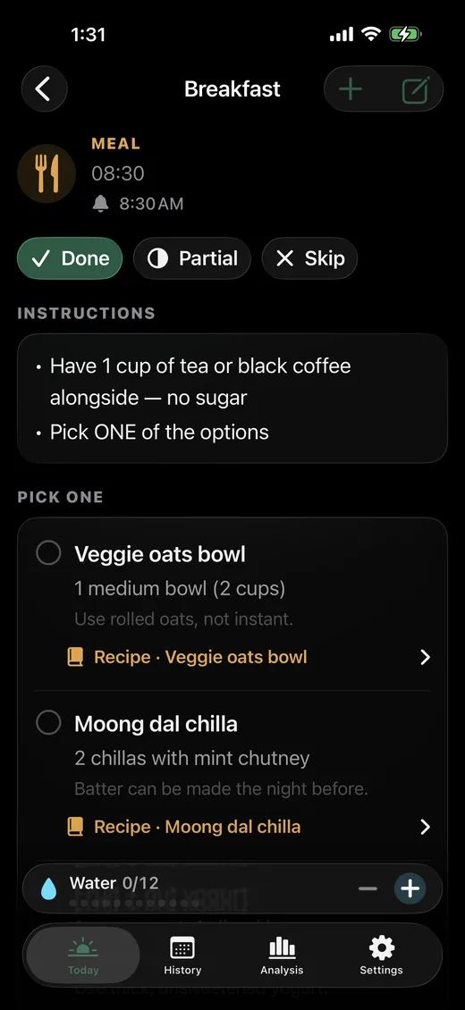 A meal with pick-one options and recipes